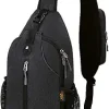 WATERFLY Crossbody Sling Backpack Sling Bag Travel Hiking Chest Bag Daypack (Black)